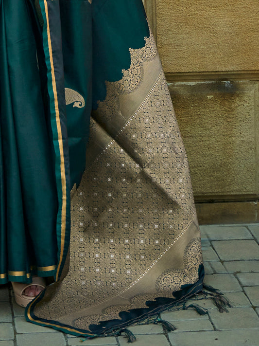 Teal Green  Silk Blend  Zari Woven  saree