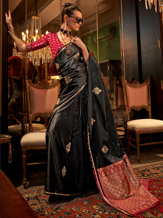 Black Silk Blend Banarasi Saree