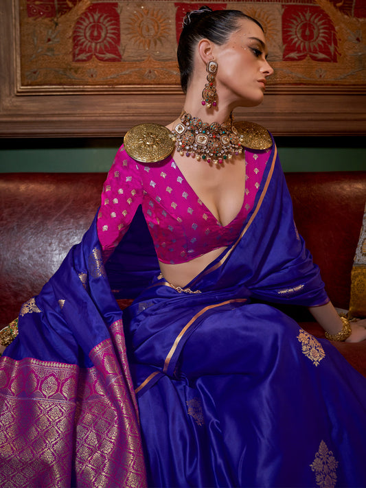 Violet & Pink Banarasi Silk Zari Woven Saree
