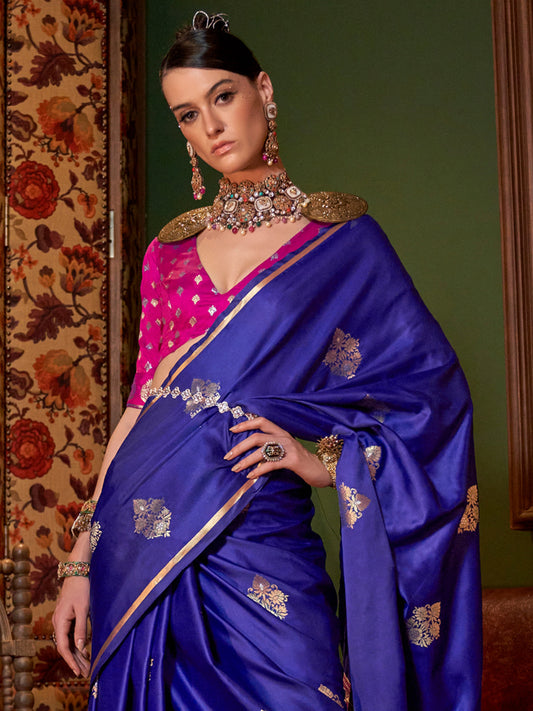 Violet & Pink Banarasi Silk Zari Woven Saree