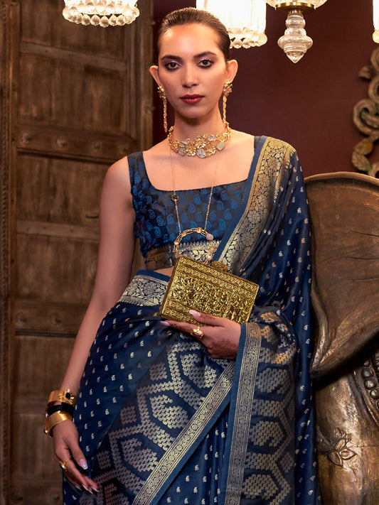 Navy Blue Banarasi Zari Weave Saree