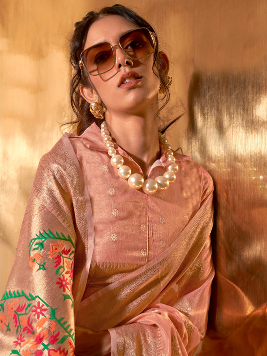 Peach Katan Silk Banarasi Saree