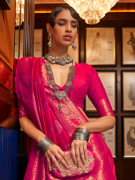 Rani Pink Banarasi Silk Saree