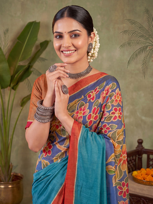 Multicolor Kalamkari Print Cotton Saree