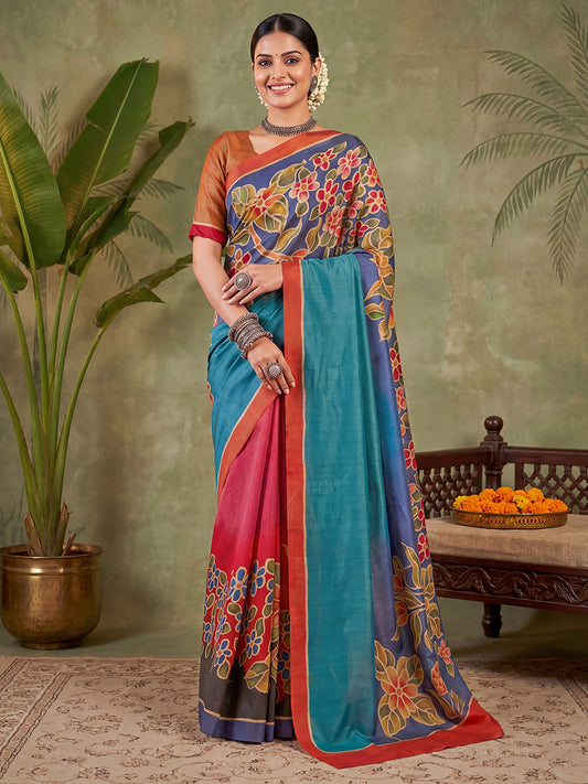 Multicolor Kalamkari Print Cotton Saree