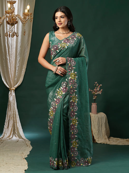Heritage Dark Green Silk Blend Saree