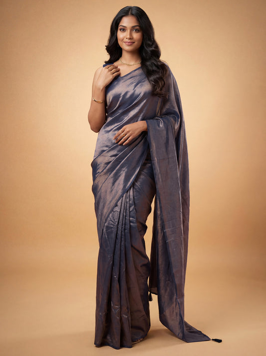 Greyish Blue Tissue Silk Saree
