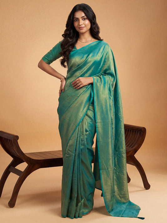 Sea Green Tissue Silk Saree