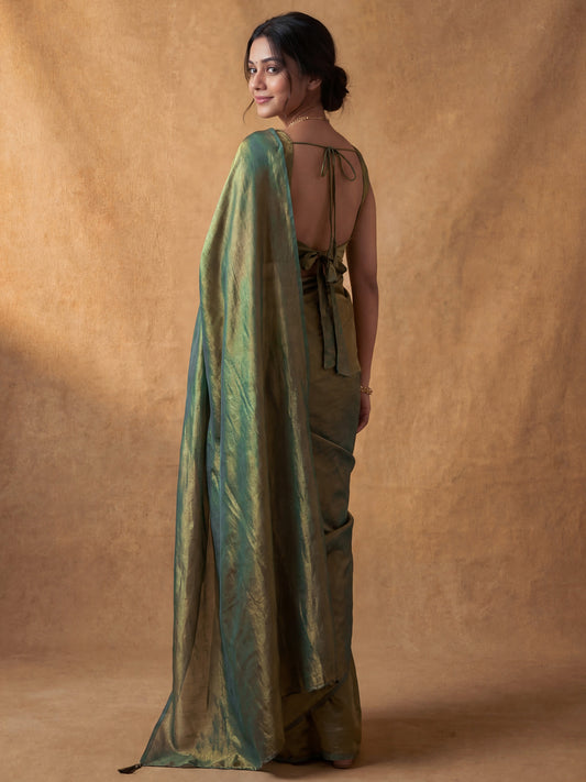Olive Green Tissue Silk Saree