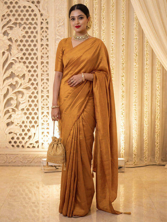 Mustard Yellow Tissue Silk Saree