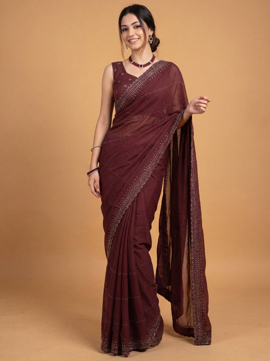Dark Maroon Designer Georgette Saree