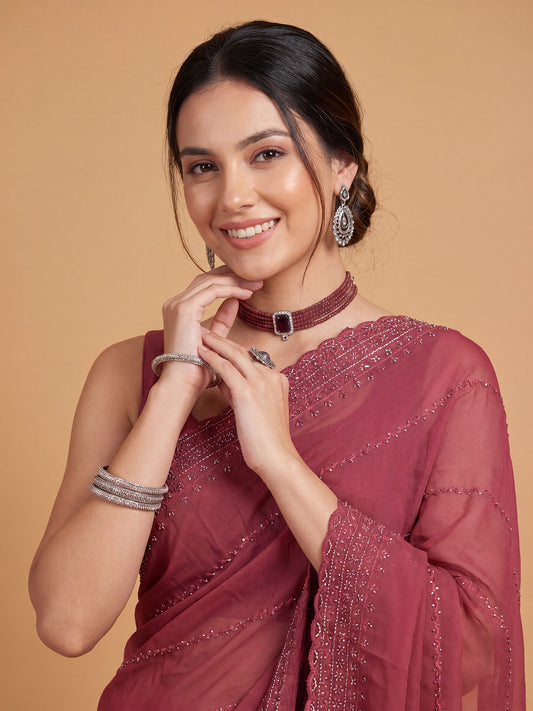 Mauve Pink Designer Georgette Saree
