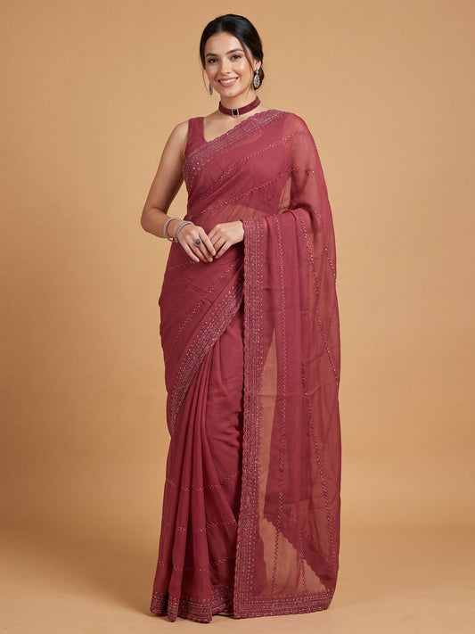 Mauve Pink Designer Georgette Saree