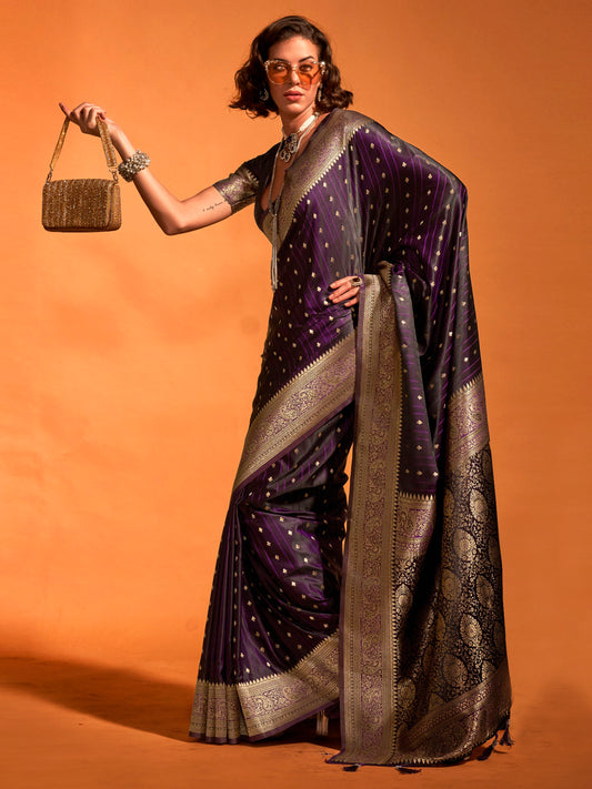 Violet Silk Blend Heritage Banarasi Style Saree