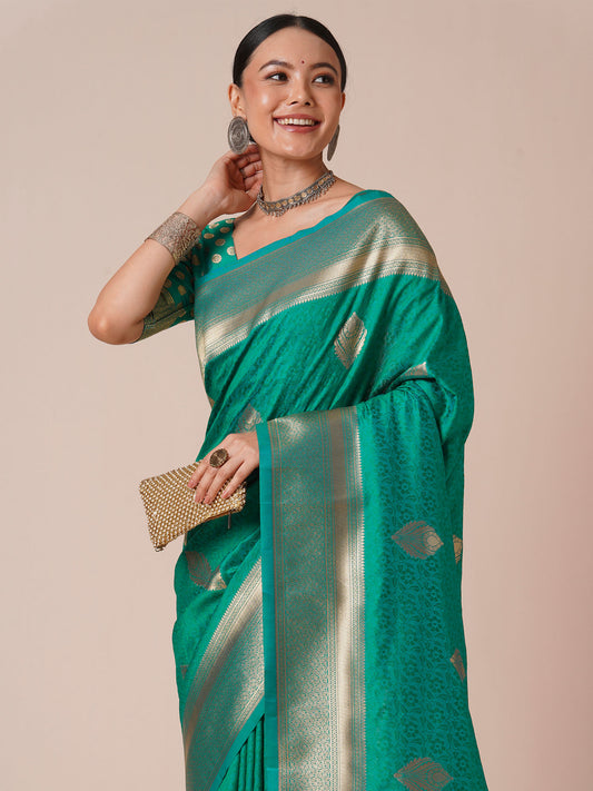 Teal Banarasi Silk Saree with Zari Weave