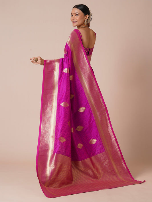 Magenta Banarasi Silk Saree with Zari Weave & Matching Blouse