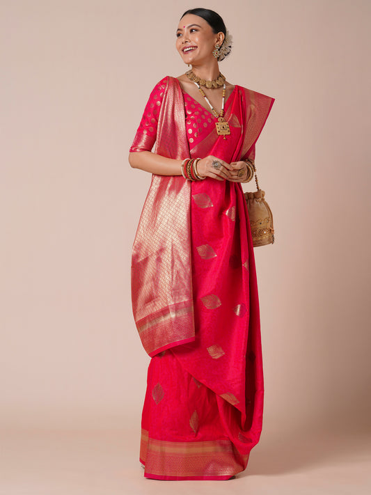 Pink Banarasi Silk Zari Woven Saree