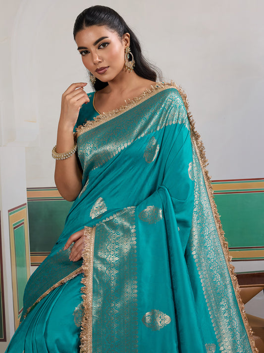 Teal Banarasi Silk Saree with Gold Zari Weave