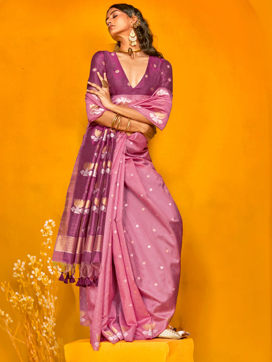 Lavender Cotton Silk Banarasi Style Saree