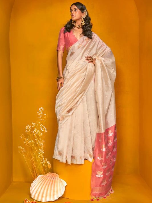Silk Blend Zari Weaving Heritage Motif Saree