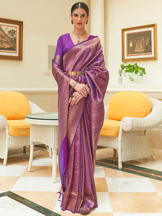 Purple Woven Kanjivaram Silk Saree