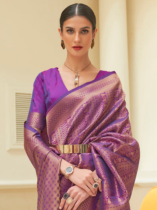Purple Woven Kanjivaram Silk Saree