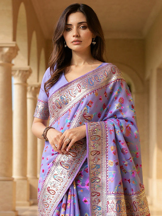 Purple Kashmiri Silk Sare