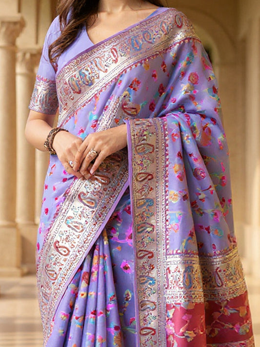 Purple Kashmiri Silk Sare