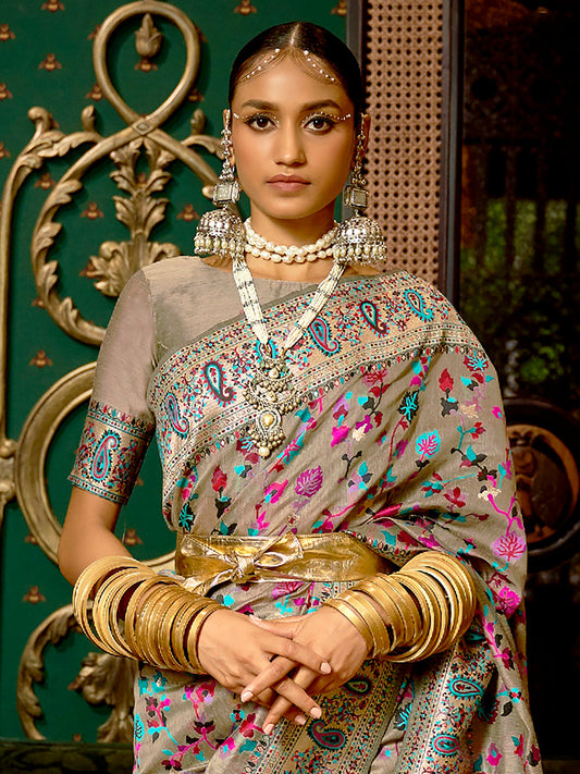 Multicolor Kashmiri Silk Blend Saree