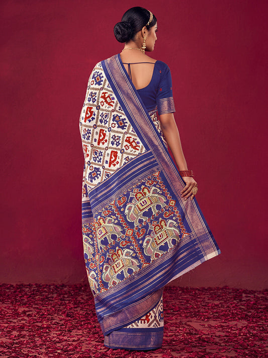 Patola Ikat Woven Silk Blend Heritage Elephant Motifs Saree