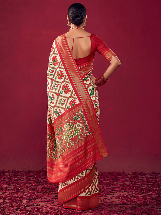 Off-White & Red Patola Saree