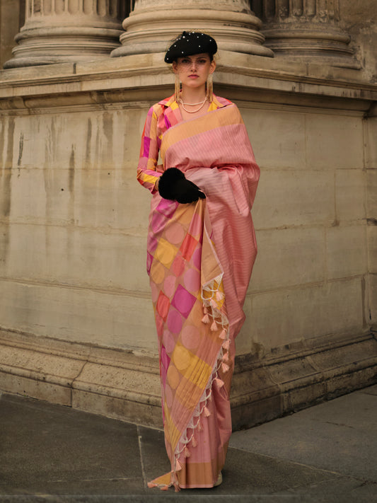 Pink Multi-Color Soft Silk Saree