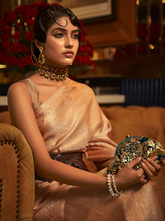 Rose Gold Tissue Silk Saree