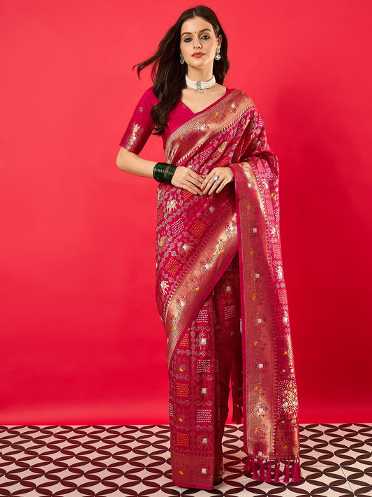 Maroon Silk Zari Woven Saree