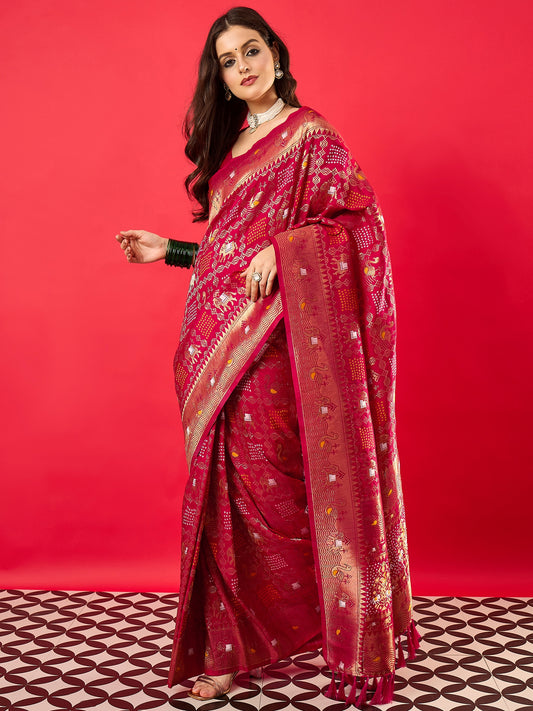 Maroon Silk Zari Woven Saree