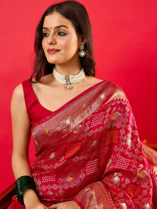 Red Silk Heritage Patola Style Saree