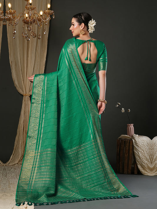 Emerald Green Tissue Silk Saree with Zari Border