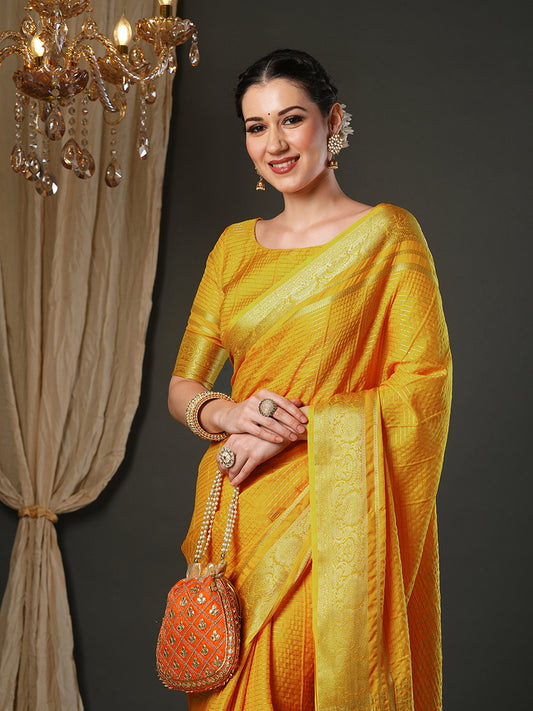 Mustard Yellow Viscose Zari Woven Saree