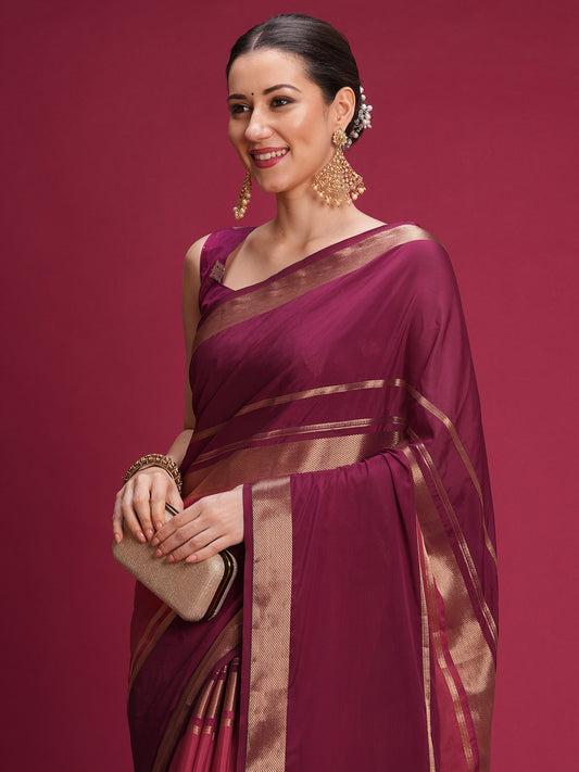 Wine Mysore Silk Banarasi Pattern Saree