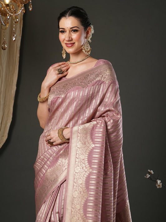 Mauve Viscose Silk Banarasi Zari Woven Saree