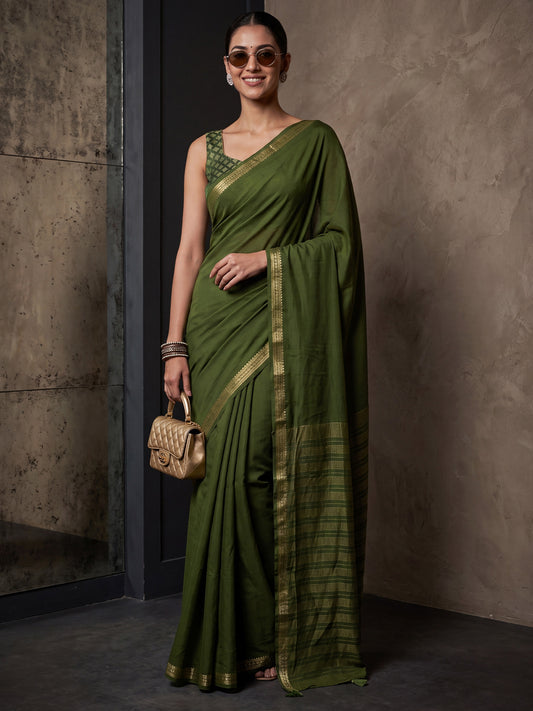 Olive Green Earthy Elegance Mysore Silk Saree