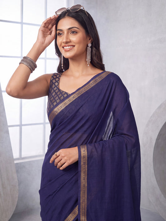 Navy Blue Mysore Silk Saree