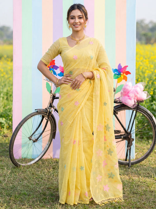 Lemon Yellow Chiffon Saree