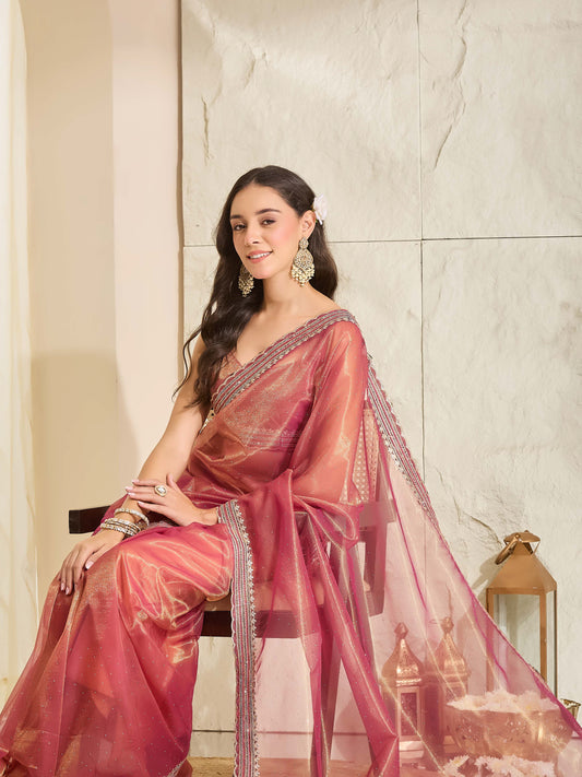 Anupama Black Ajrak Pure Crepe Saree with Printed Border & Black Blouse Piece