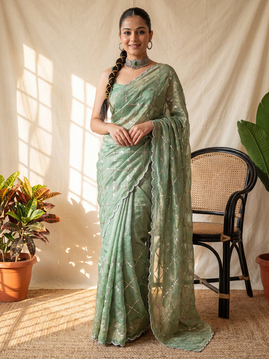 Sea Green Satin Saree