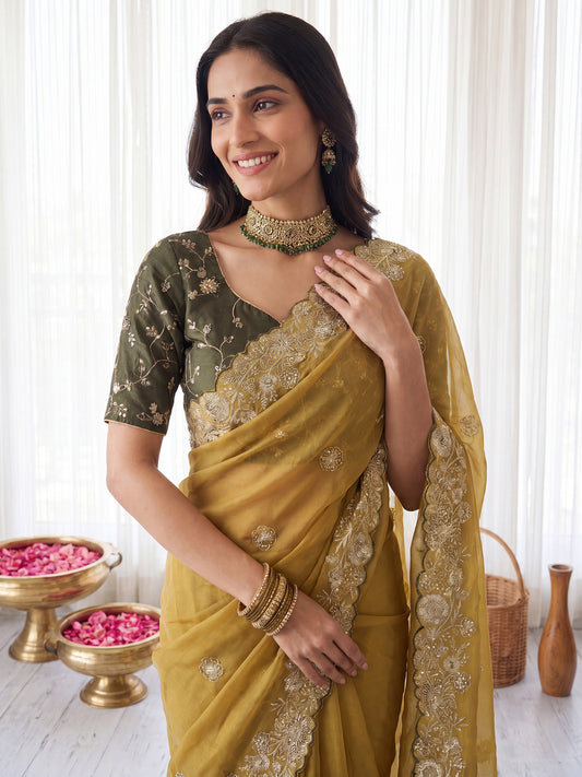 mustard Yellow Georgette Saree