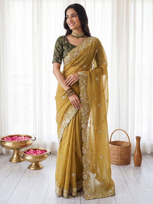 mustard Yellow Georgette Saree