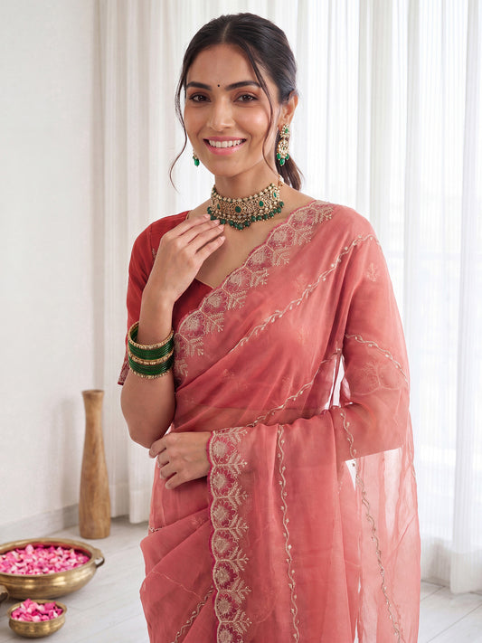 Peach Georgette Saree