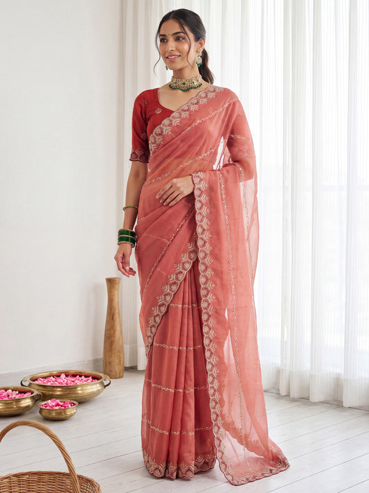 Peach Georgette Saree