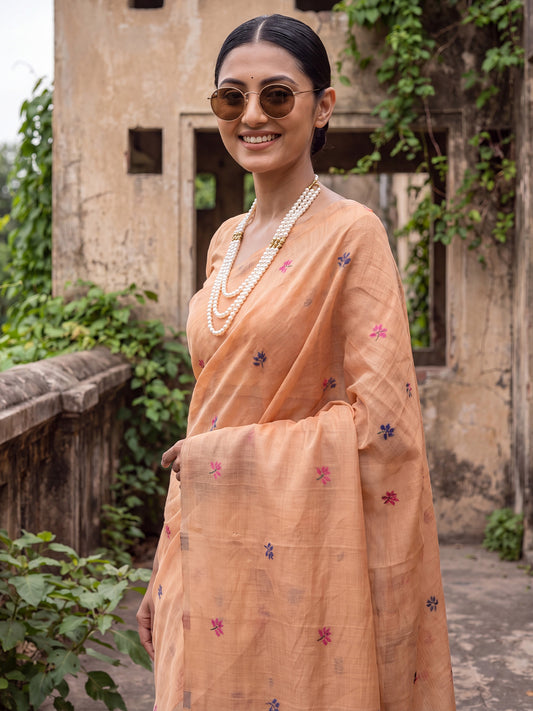 Multicolor Elephant & Crane Woven Cotton Saree